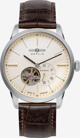 Zeppelin Analog Watch 'Open Heart' in Brown: front