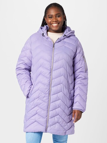 Fransa Curve Winter Coat in Purple: front