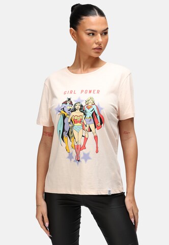 Recovered Shirt 'Girl Power Heroes Slub' in Roze: voorkant