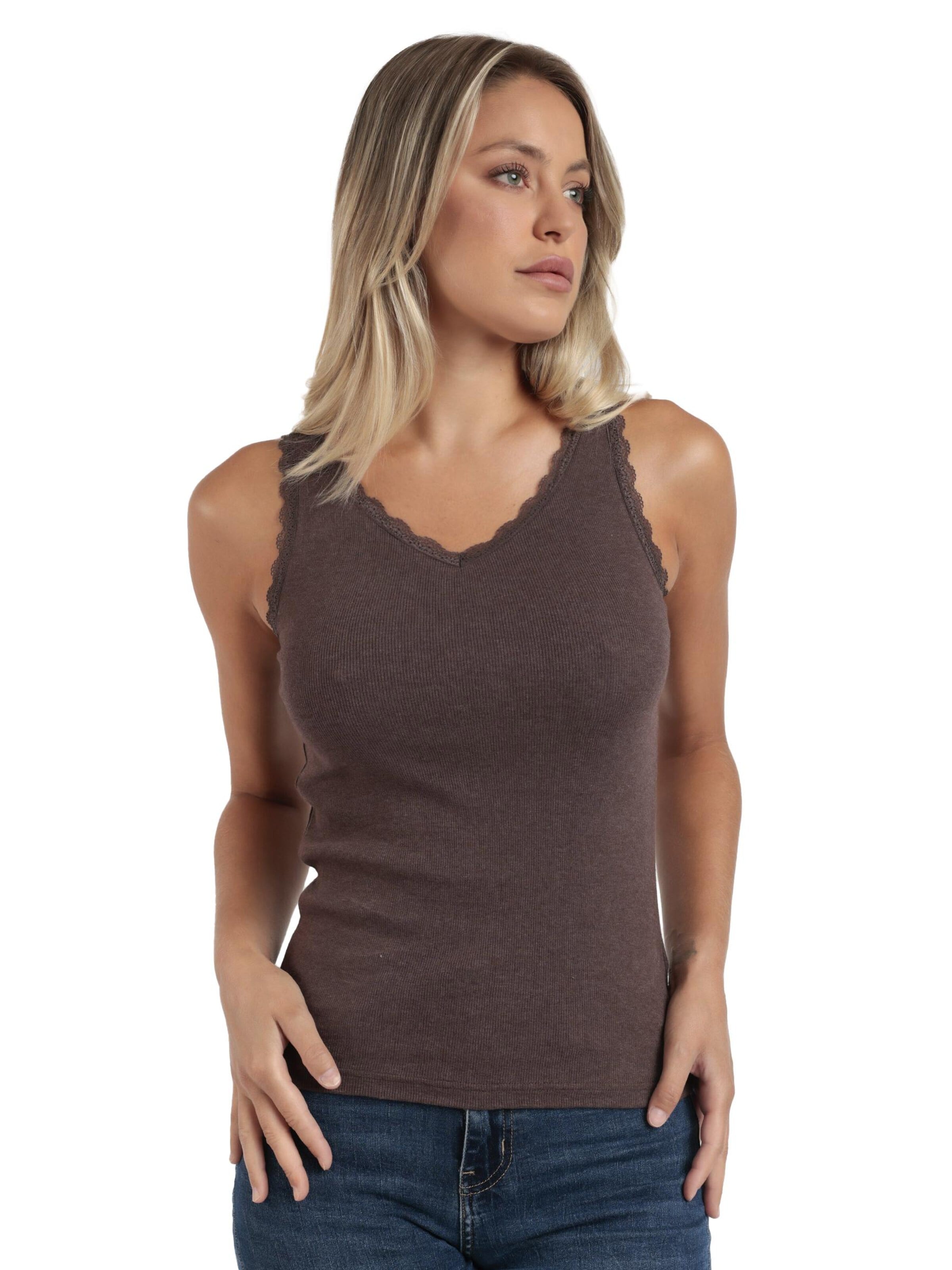 admas - Top 'Camiseta Sin Mangas Romantic Rib para Mujer' en marrón: frente