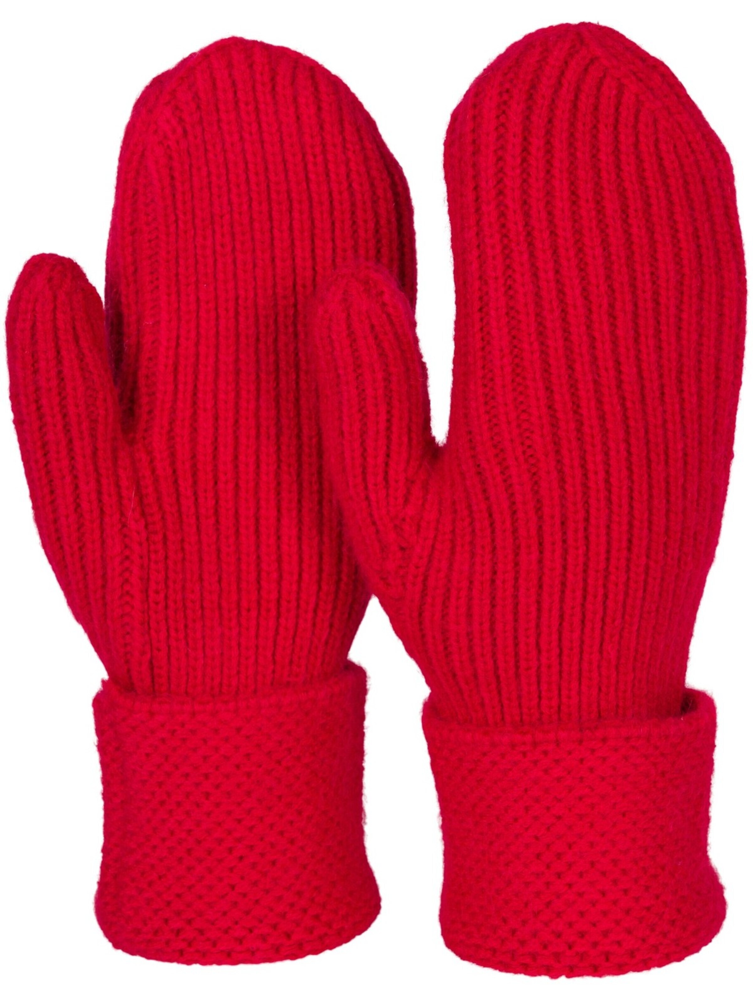 styleBREAKER Fingerhandschuhe 'Strick Fäustlinge mit gemustertem Bund'‌‌ in Rot: Vorderseite