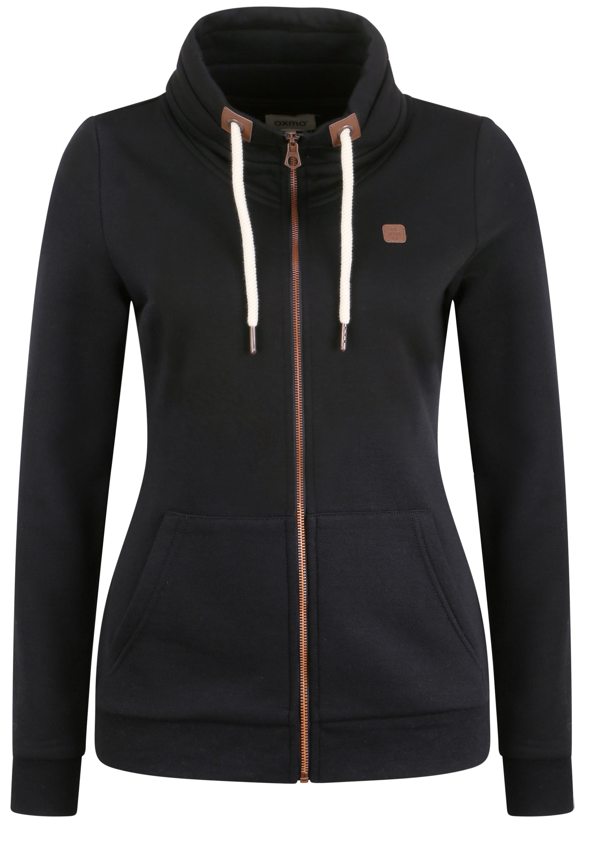 Oxmo Sweatjacke 'Vicky' mit Tubekragen in Schwarz: Vorderseite