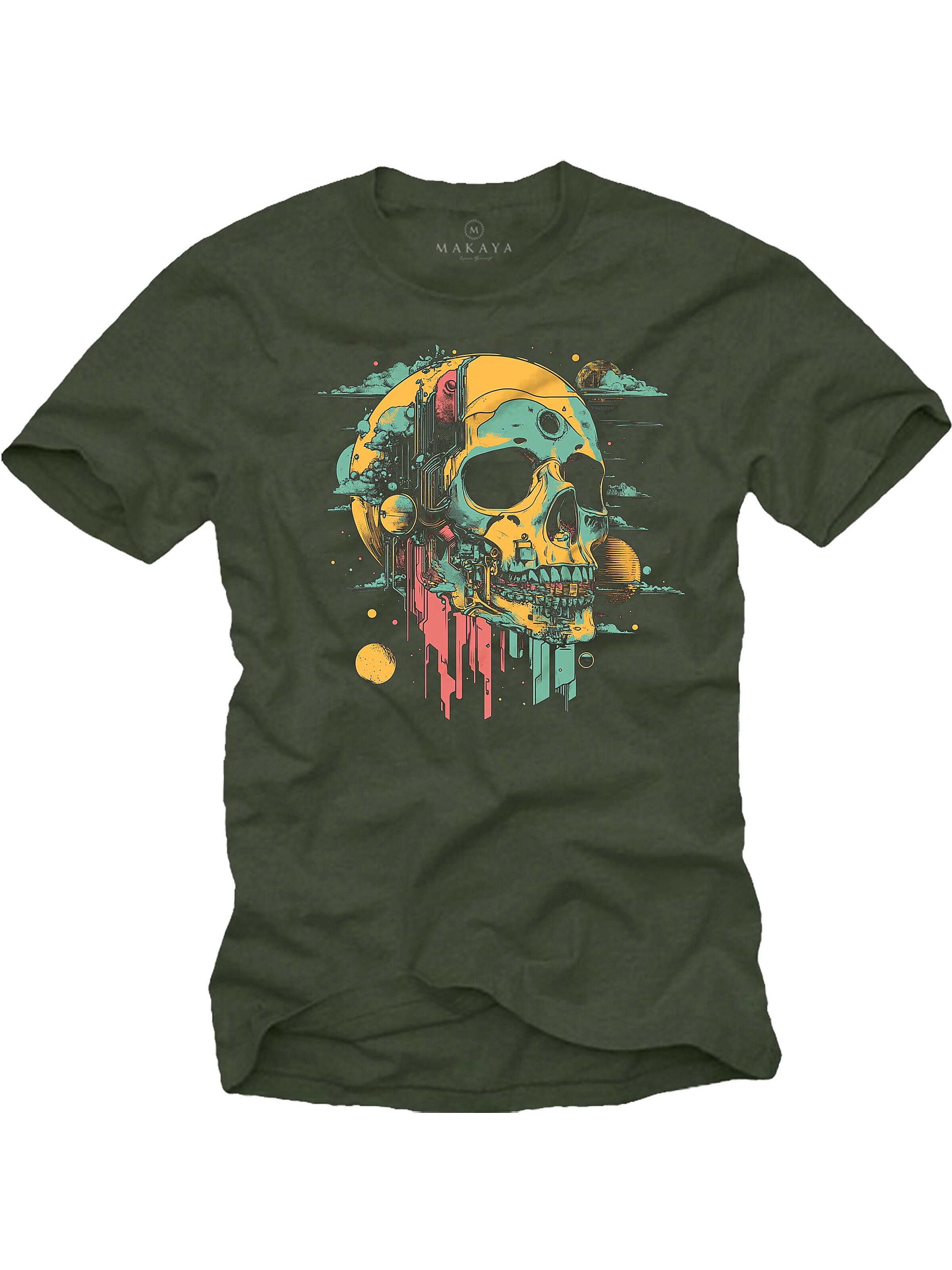 MAKAYA Shirt 'Head Shot Skull' in Green: front
