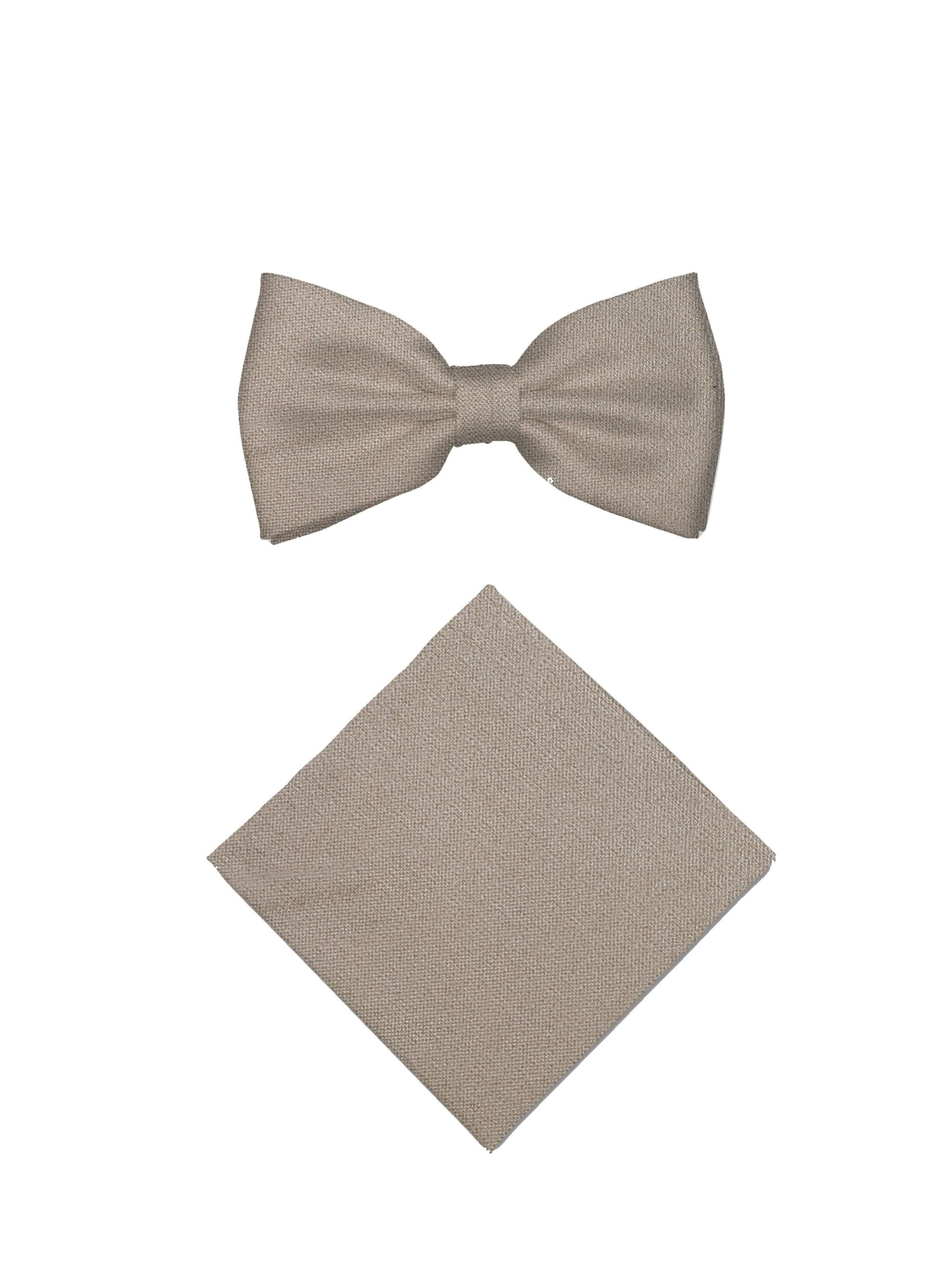 Real Guys Set Fliege mit Einstecktuch in Beige: Vorderseite