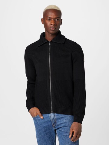 BOSS Orange Knit cardigan 'Kamondo' in Black: front