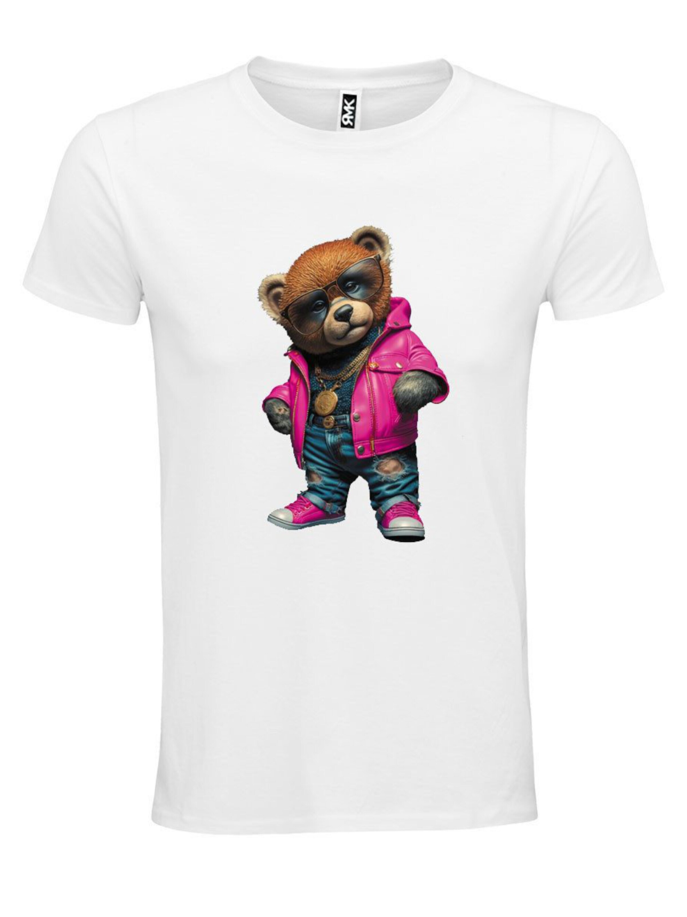 RMK Shirt 'Lederjacke Teddy Bär' in White: front