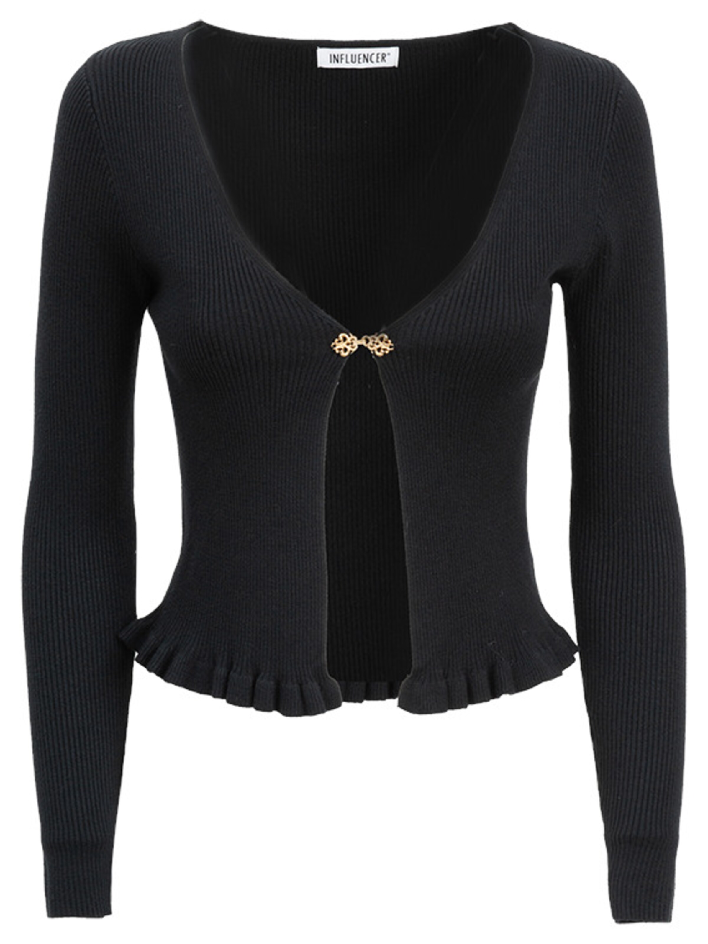 Influencer Strickjacke in Schwarz: Vorderseite