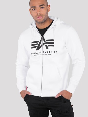 ALPHA INDUSTRIES Zip-Up Hoodie in White: front