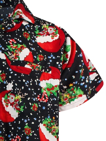 King Kameha Regular Fit Hemd 'Christmas Flying Hats' in Schwarz