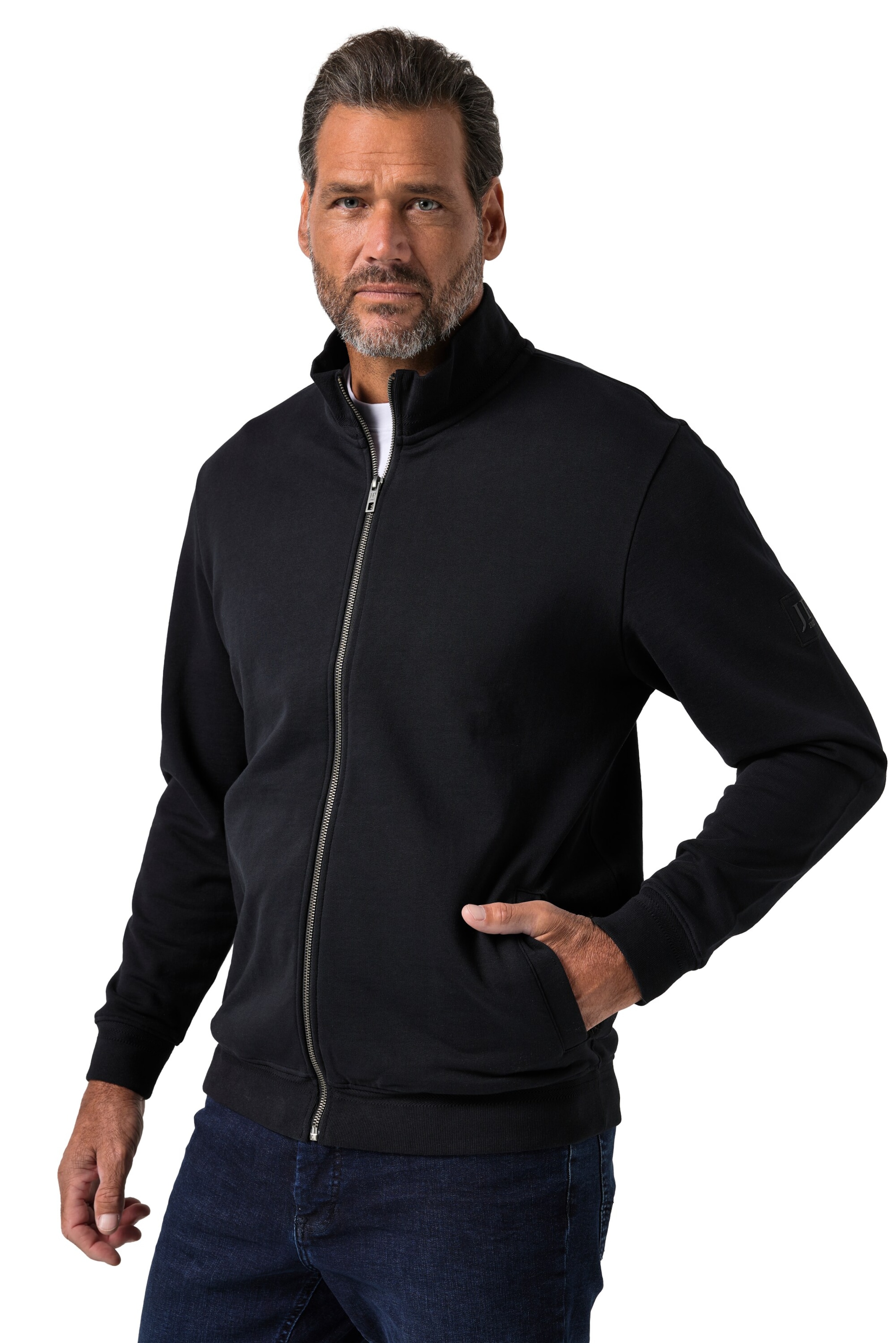 JP1880 Sweatjacke in Schwarz: Vorderseite