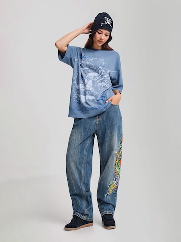 Tricou 'Brave Hearts Stay True' de la Ed Hardy pe albastru