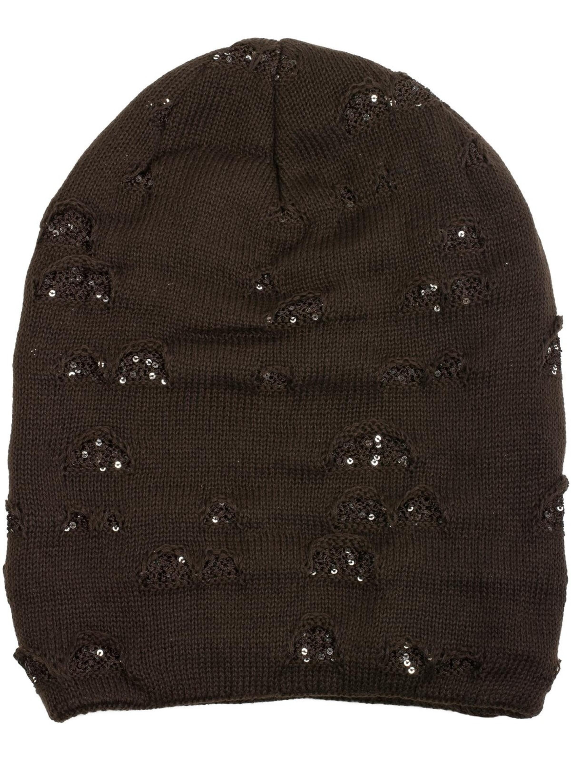 styleBREAKER Mütze 'Feinstrick Beanie mit Pailletten im Destroyed Look'‌‌‌‌‌‌‌‌‌ in Braun