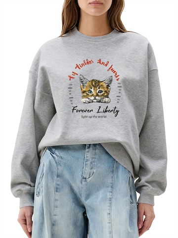 GORHEY - Sudadera 'Women's Crew Neck Sweatshirt with Cat Print & Fleece Lining for Autumn/Winter' en gris: frente