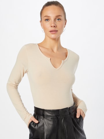 In The Style Shirt Bodysuit 'OLIVIA' in Beige: front