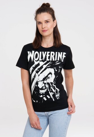 LOGOSHIRT Shirt 'Marvel Comics - Wolverine' in Zwart: voorkant