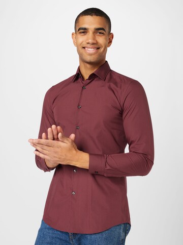 HUGO Slim fit Button Up Shirt 'Jenno' in Brown: front