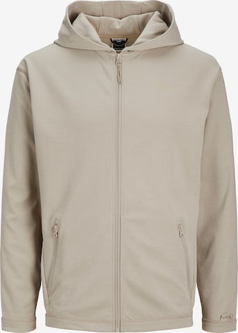 JACK & JONES Zip-Up Hoodie in Beige: front