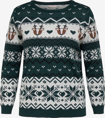 ONLY Carmakoma Sweater 'Xmas' in Green: front