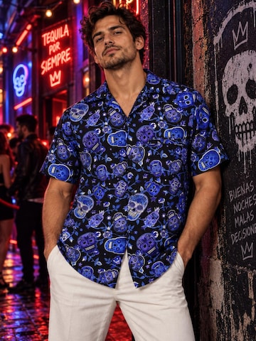 King Kameha T-shirt 'Skull' i blå