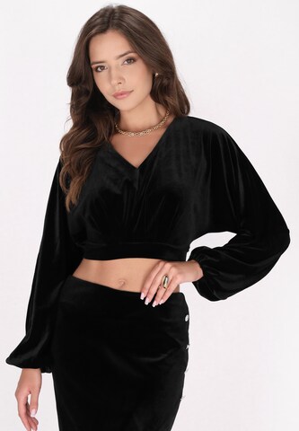 Camicia da donna di faina in nero: frontale