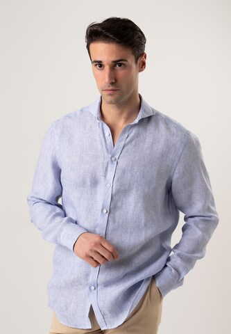 Black Label Shirt Regular fit Button Up Shirt 'LINEN' in Blue: front