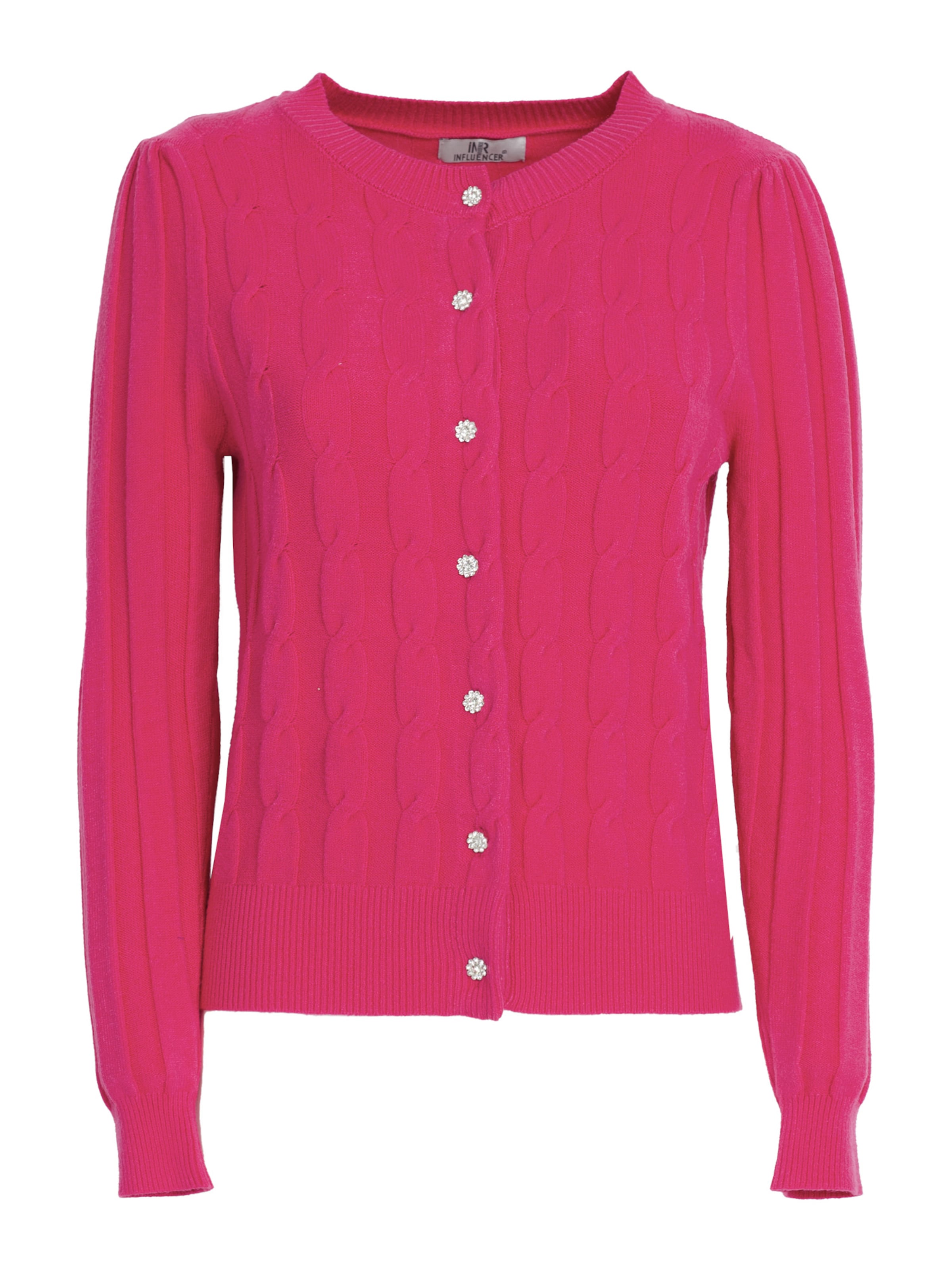 Influencer Πλεκτή ζακέτα σε ροζ: μπροστά