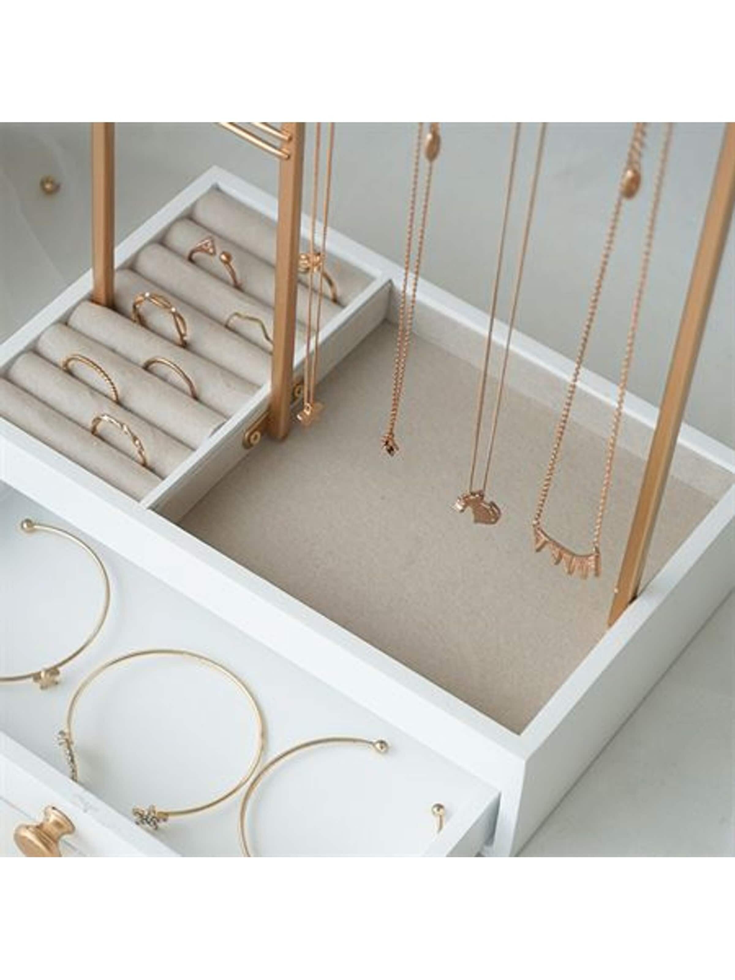 Boîte à bijoux 'UNIQ Smykkestativ / Smykkeskrin i Guld med Skuffe - Holder til øreringe, ringe & kæder (29 cm)' UNIQ Beauty en or