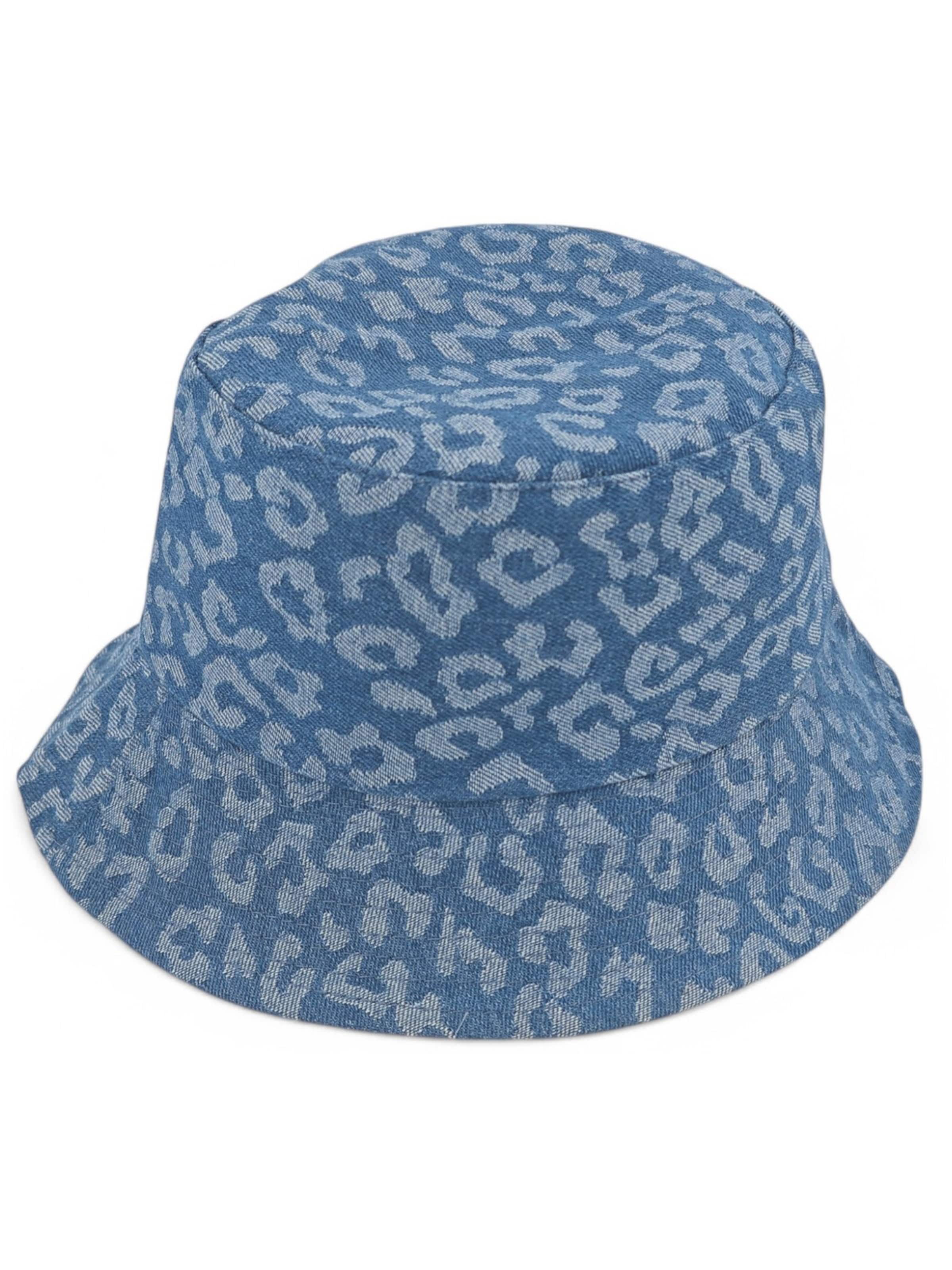 styleBREAKER Hat '2-in-1 Denim Fischerhut mit Leoparden Muster' in Blue