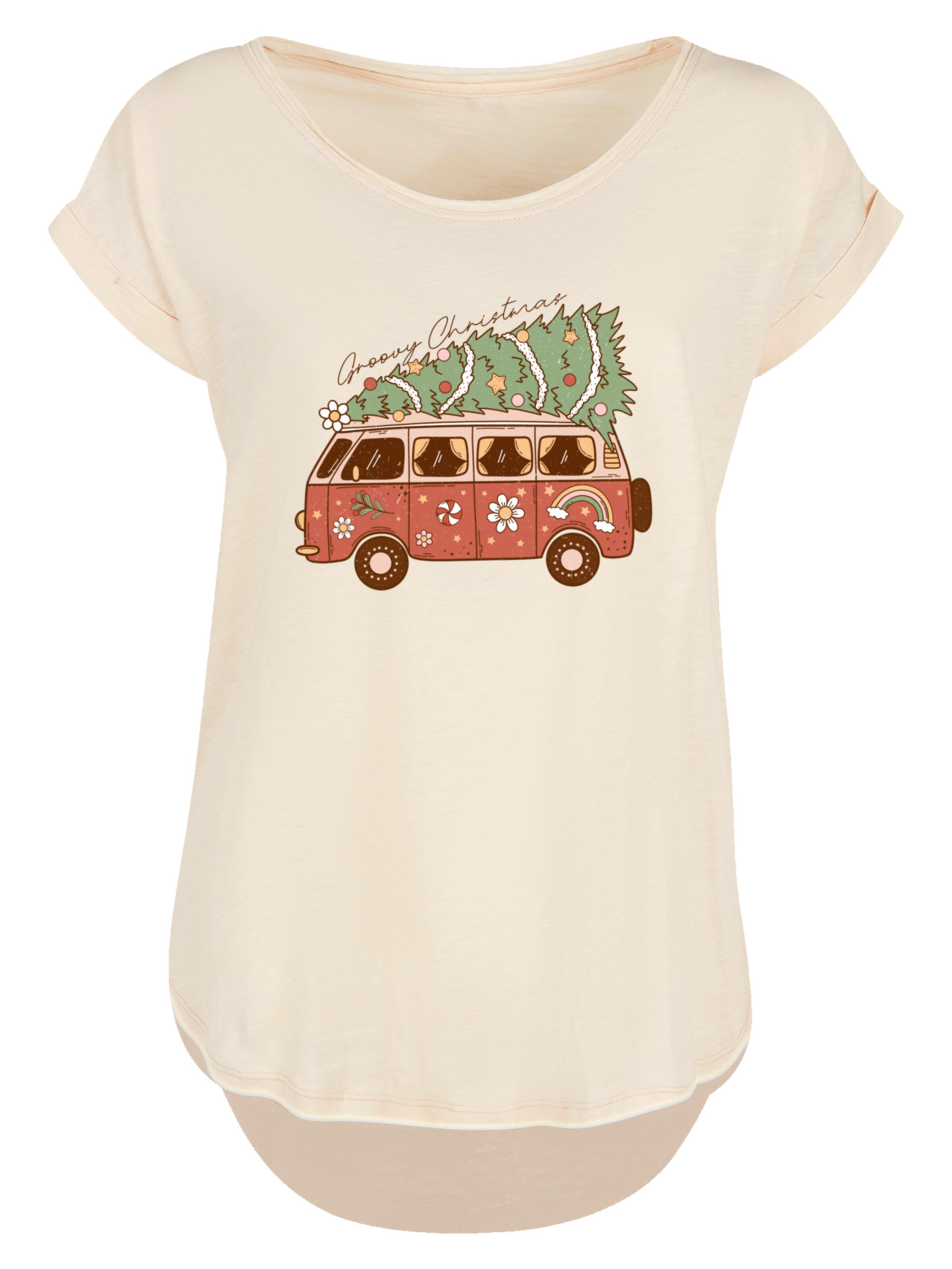 F4NT4STIC Shirt 'Groovy Christmas Camper Van' in Beige: Vorderseite