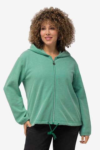 Ulla Popken Zip-Up Hoodie in Green: front