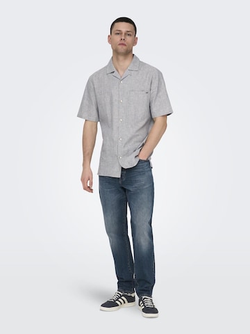 Only & Sons Comfort fit Button Up Shirt in Blue