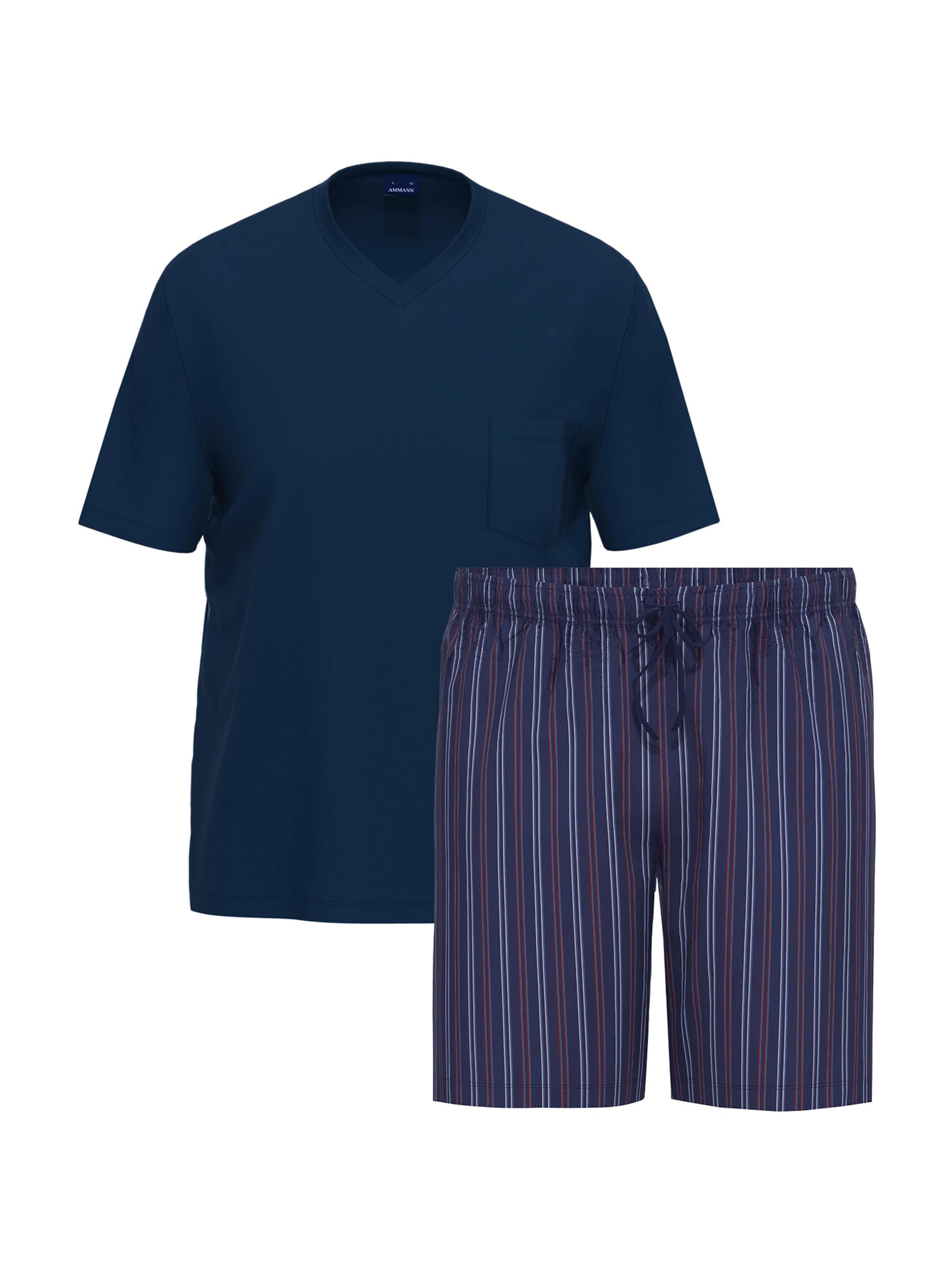 Ammann Short Pajamas 'Night & Home Cotton' in Blue: front