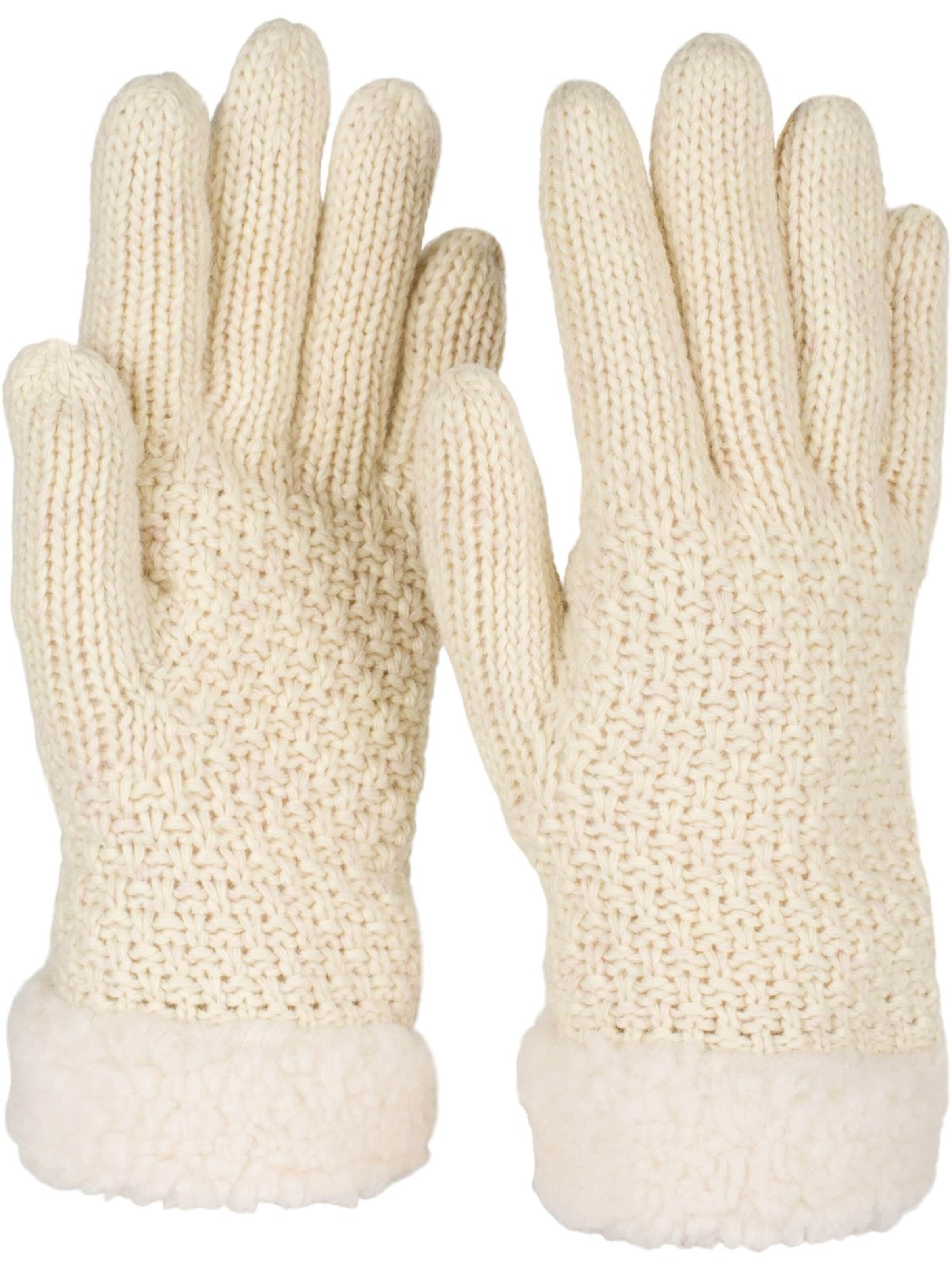 styleBREAKER Fingerhandschuhe 'Strickhandschuhe mit Perlmuster und Fleece'‌‌‌‌‌ in Beige: Vorderseite