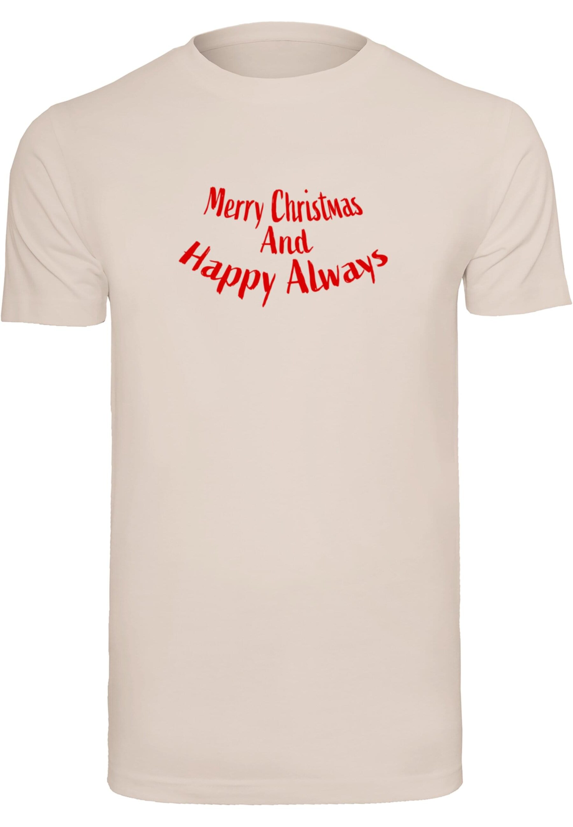 Merchcode T-Shirt 'Merry Christmas And Happy Always' in Pink: Vorderseite