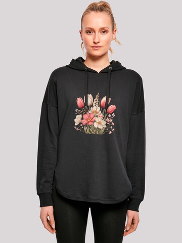 F4NT4STIC Sweatshirt 'Rosa Weißer Frühlingsblumenstrauß' in Schwarz: Vorderseite
