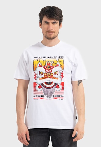 Oldskull T-Shirt 'Asian Lucky Dragon' in Weiß: Vorderseite