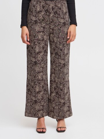 ICHI Wide leg Broek 'KATE' in Bruin: voorkant