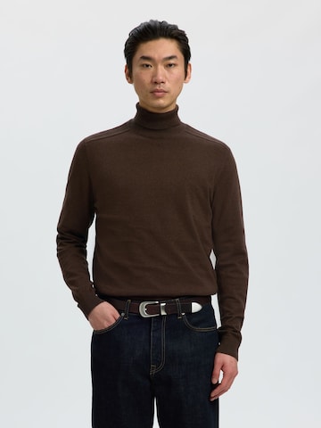 Pull-over 'SLHBerg' SELECTED en marron : devant