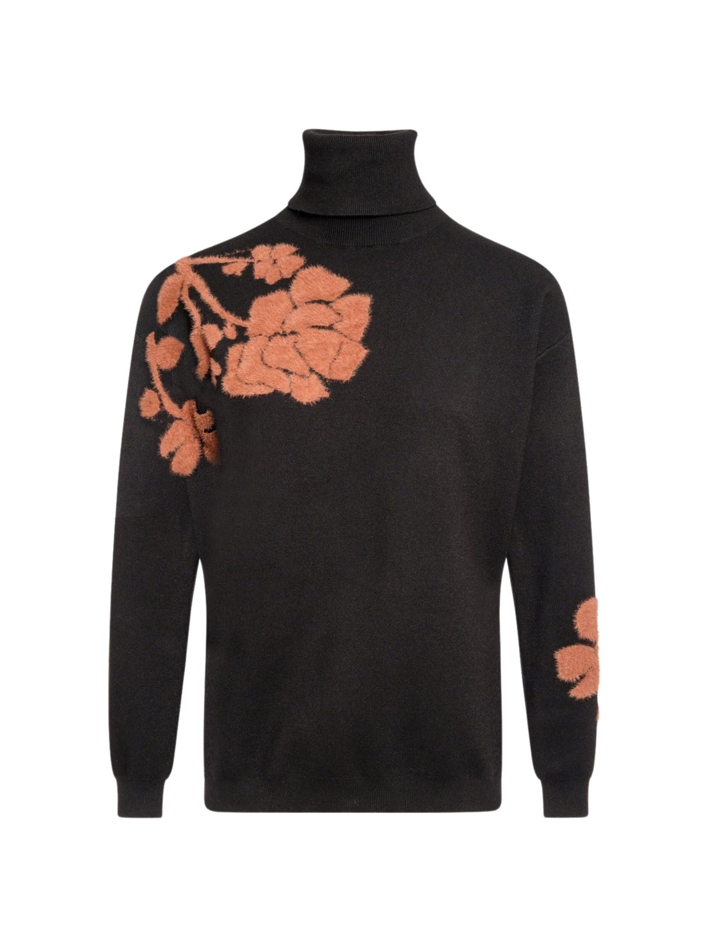 Fracomina Sweater 'Regular fit sweater with floral jacquard' in Black: front