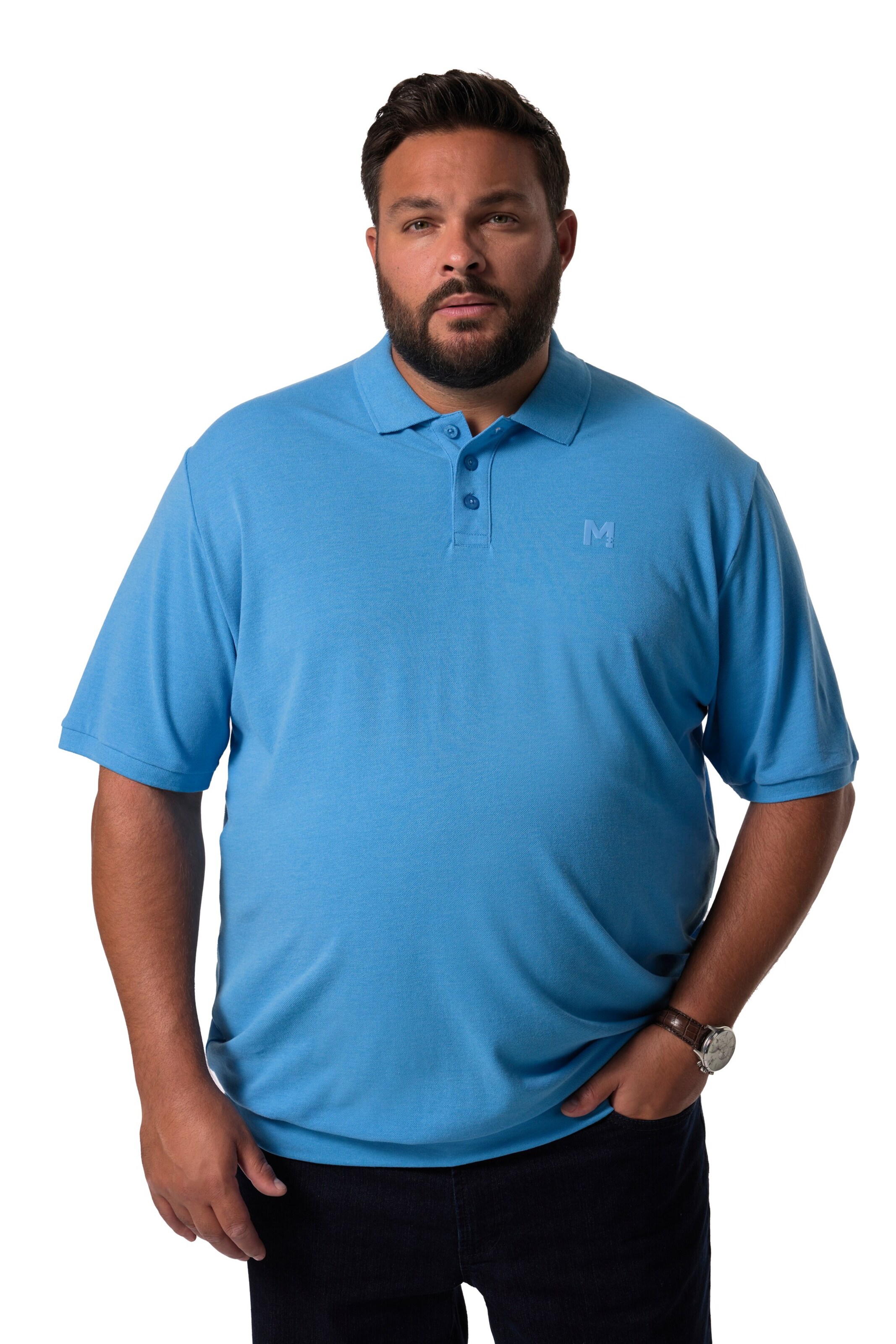 Men Plus Poloshirt in Blau: Vorderseite