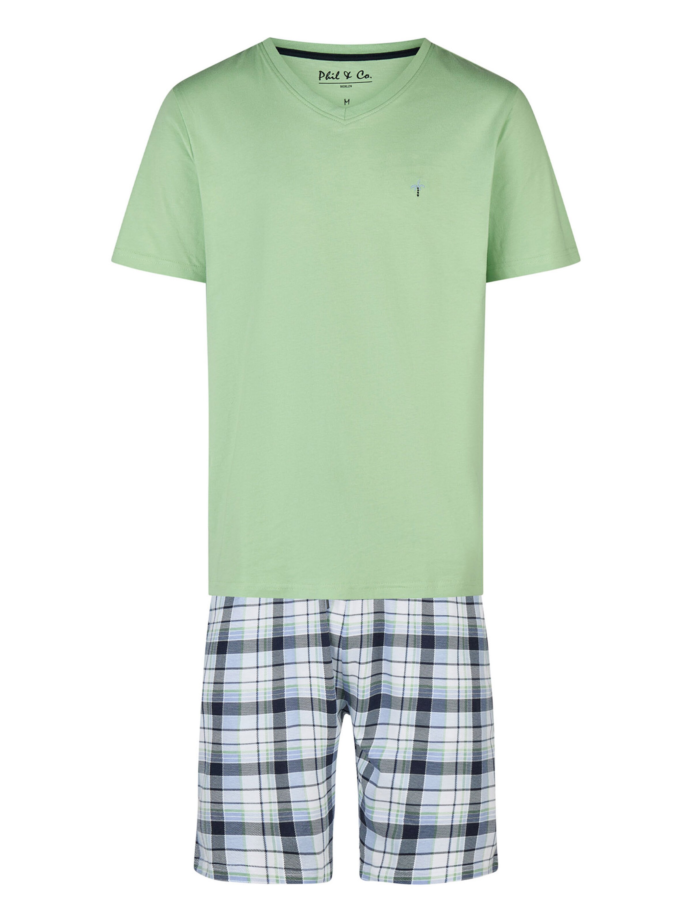 Phil & Co. Berlin Pajama short ' Classics ' in Light blue / Limone / White, Item view