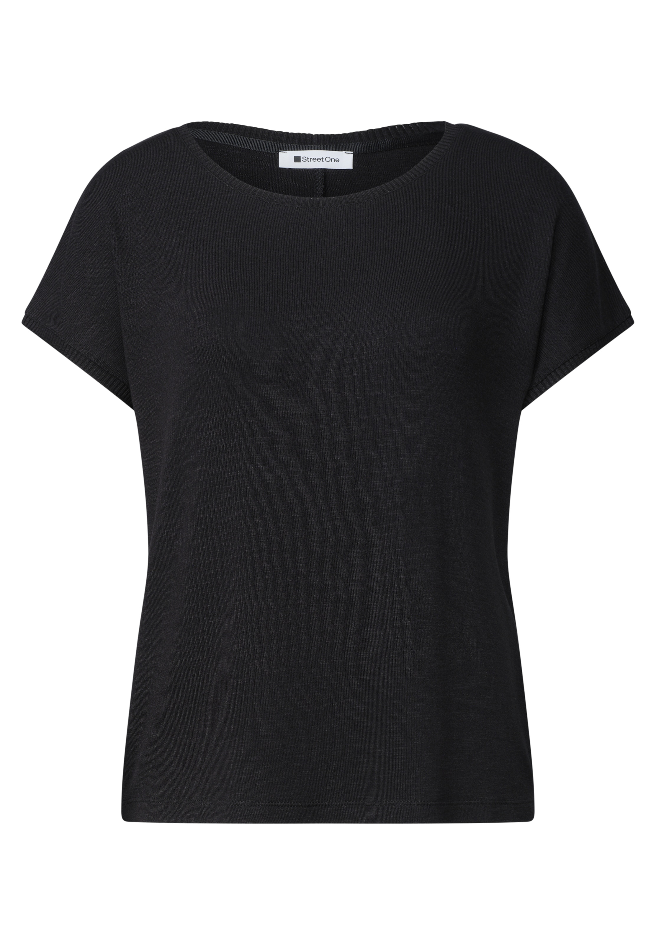 STREET ONE Dropped Shoulder Shirt mit Rundhals in Schwarz: Vorderseite
