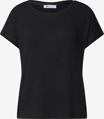 STREET ONE Dropped Shoulder Shirt mit Rundhals in Schwarz: Vorderseite