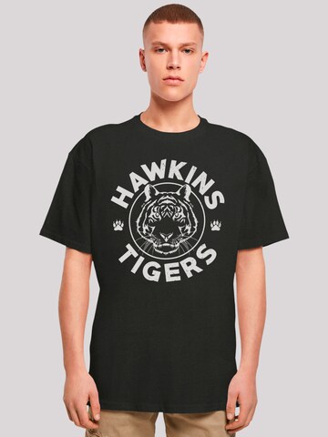F4NT4STIC Shirt 'Stranger Things Hawkins Grey Tiger Netflix TV Series' in Black: front