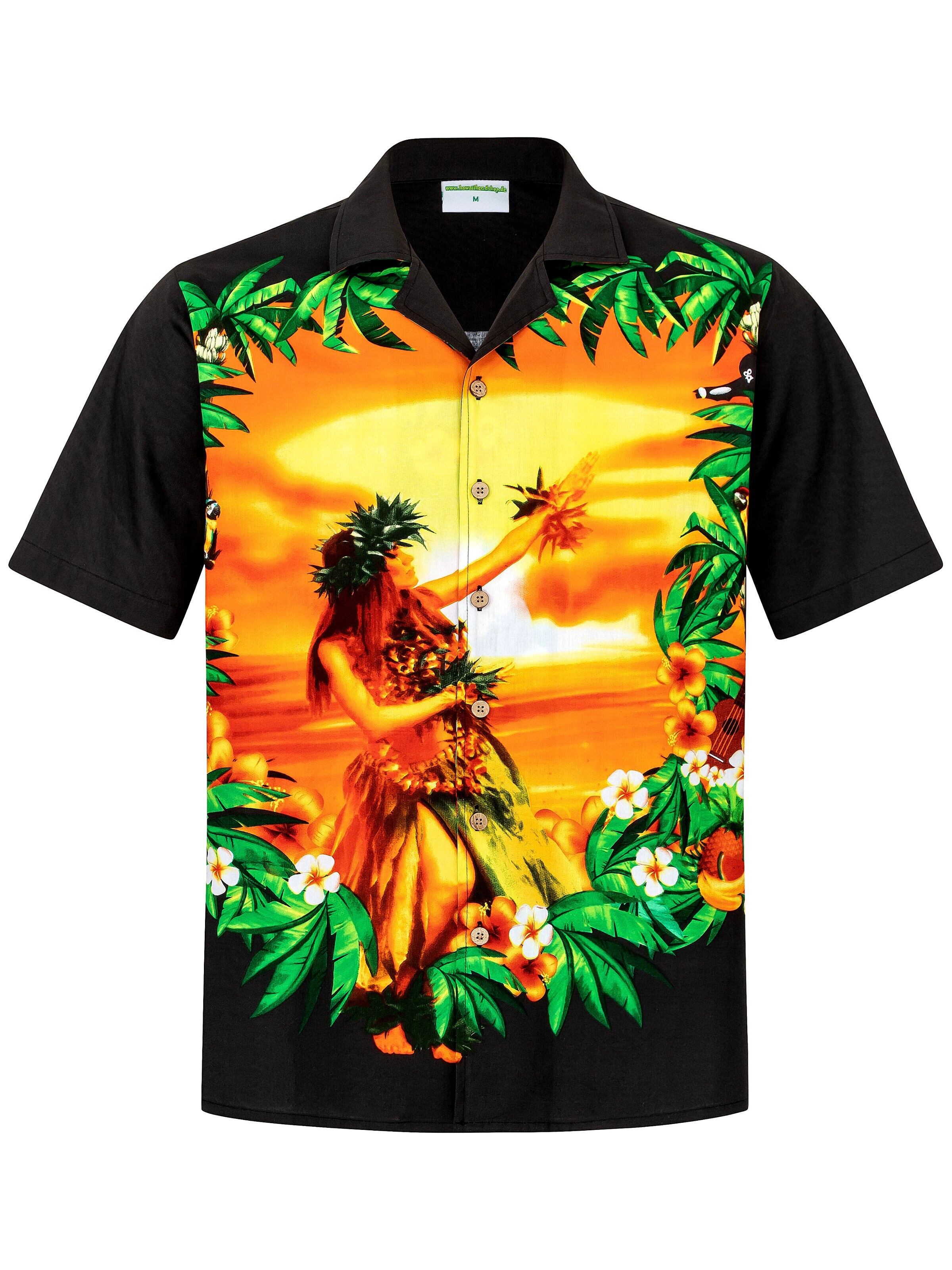 Hawaiihemdshop.de - Regular Fit Camisa 'Hawaiihemd Hawaiian Beauty' em preto: frente