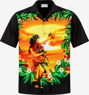 Hawaiihemdshop.deRegular Fit Košulja 'Hawaiihemd Hawaiian Beauty' - crna boja: prednji dio