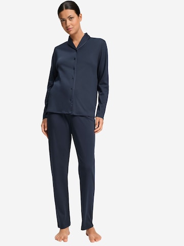 Hanro Pyjama ' Cotton Silk ' in Blauw: voorkant