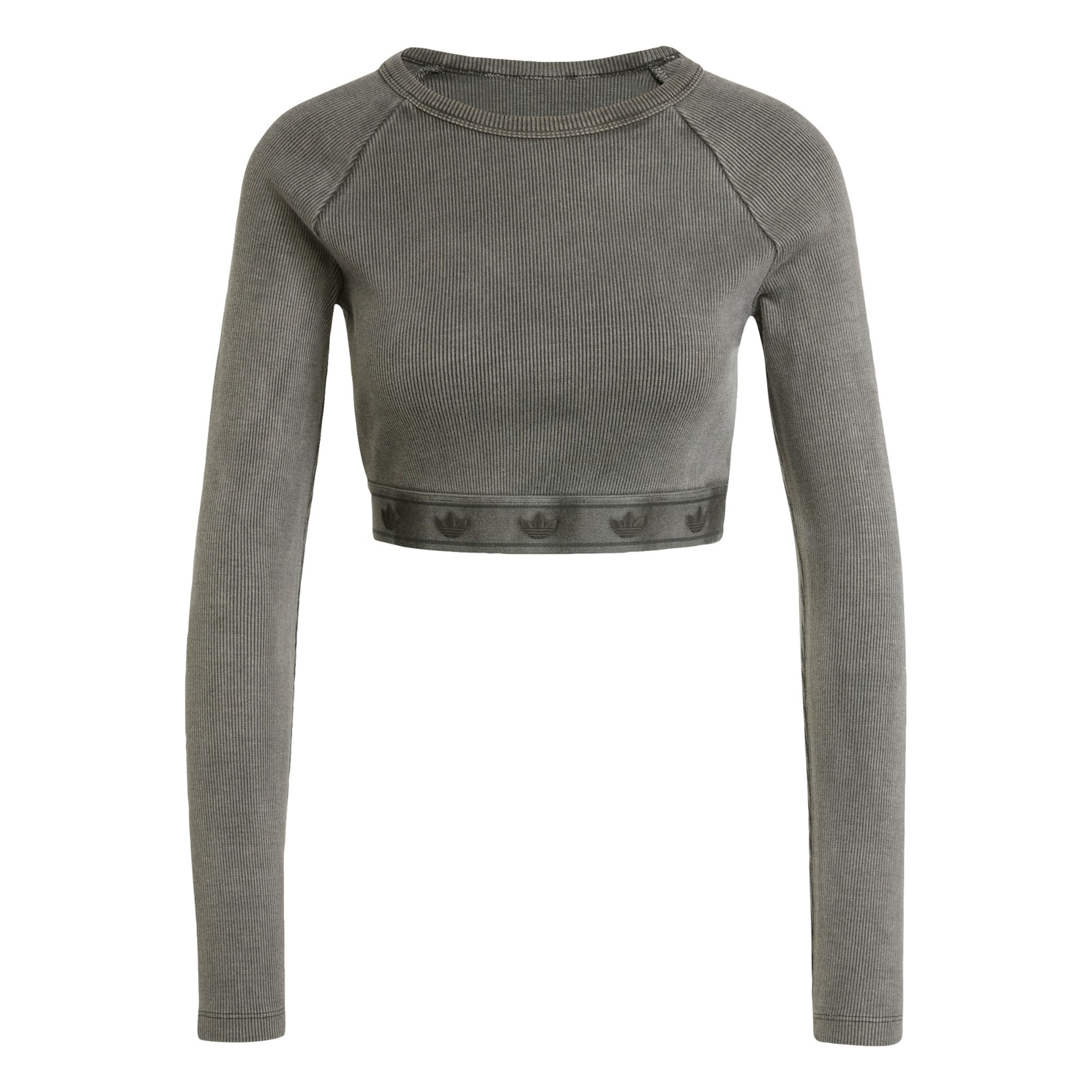 Tricou 'Ribbed Long Sleeve Crop' de la ADIDAS ORIGINALS pe gri: față