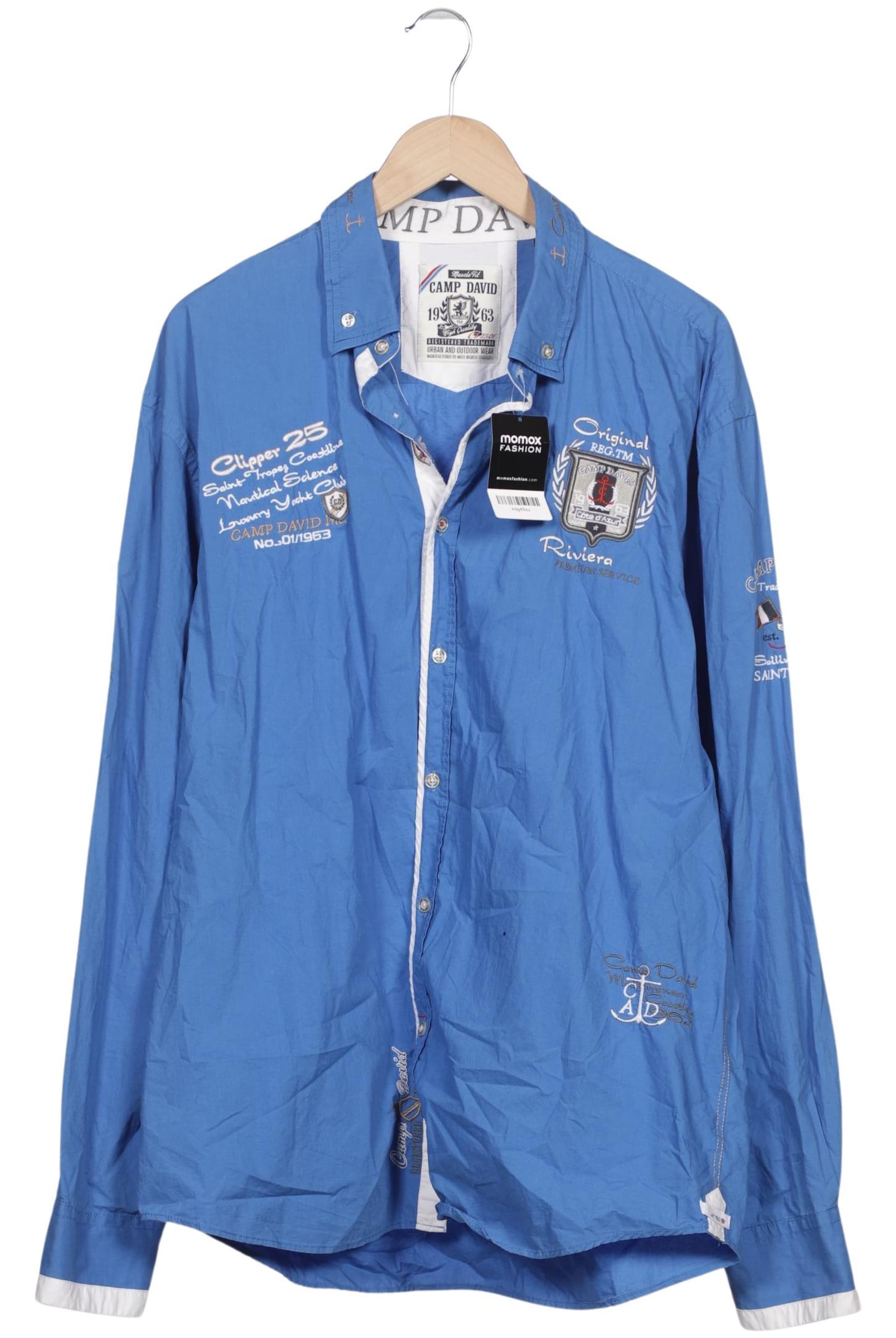 CAMP DAVID Button Up Shirt in XXXL in Blue: front