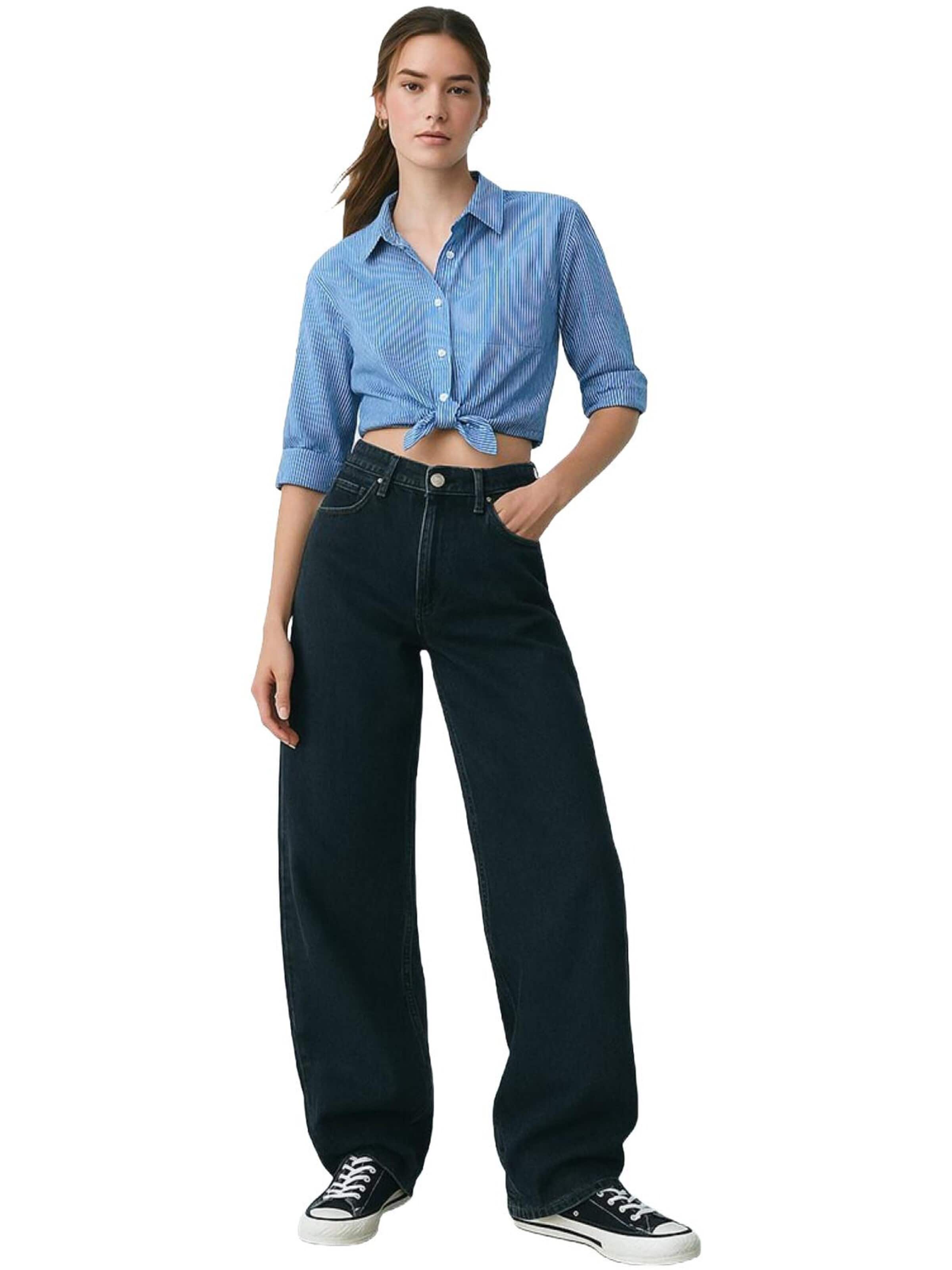 LTB Jeans Shirt 'LTB Jeans Damen Cropped-Streifenhemd' in XS in de kleur Blauw, Productweergave